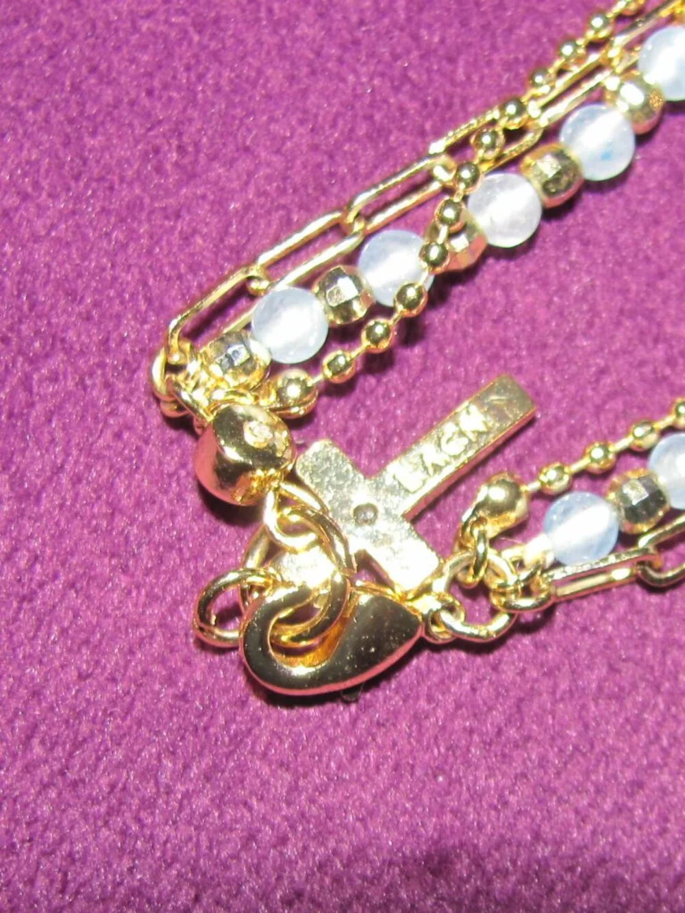 Love This Life Blue Quartz Bead Triple Strand Cross Bracelet